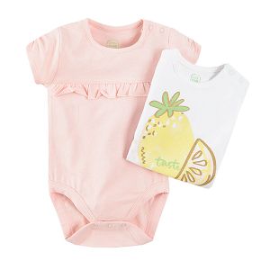 Pink and white with pineapple print short sleeve bodysuits 2-pack