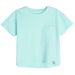 Light blue short sleeve blouse with chest pocket