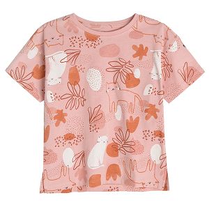 Short sleeve blouse with cats print