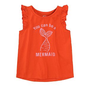 Sleeveless blouse with ruffle and you can be a memrmaid print