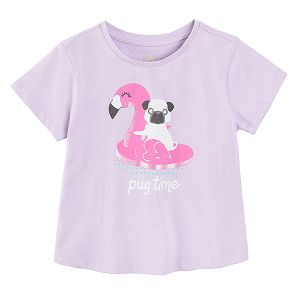 Pug dog and flamingo floaties short sleeve blouse