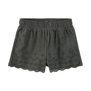 Grey shorts with elastic waist and embroidery
