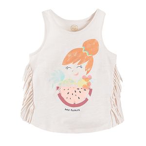 Sleeveless blouse with fringe and girl and watermelon print