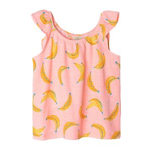 Sleeveless blouse with ruffle and bananas print