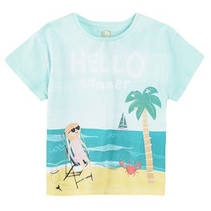 Short sleeve blouse with beach print