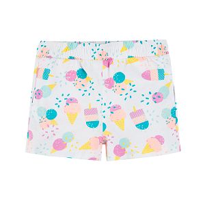 White shorts with elastic waist and mix color ice cream