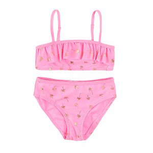 Pink swimming  bikini with gold palm trees print