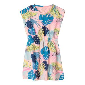 Sleeveless dress with tropical leaves