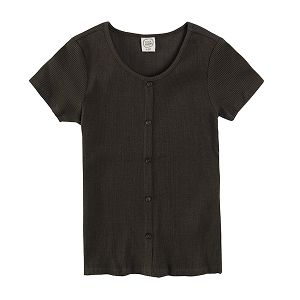Dark grey short sleeve blouse with buttons
