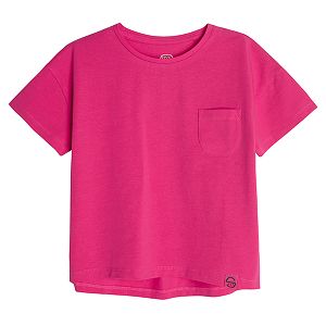 Fuchsia short sleeve blouse with chest pocket