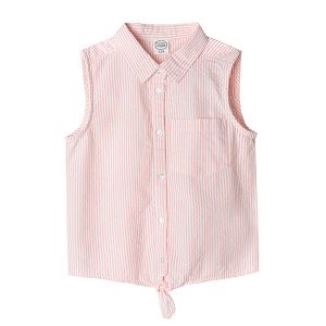 Pink and white sleeveless shirt with collar and knot in the front