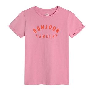 Μπλούζα κοντομάνικη ροζ "bonjour amour"