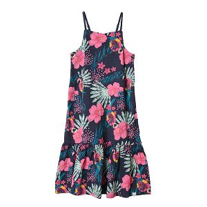 Sleeveless with straps dress with mix color flowers