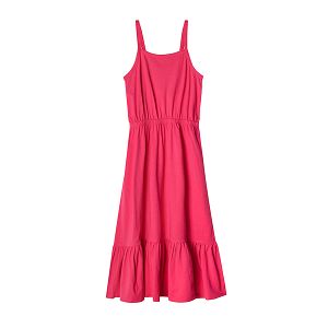 Φόρεμα αμάνικο με τιράντες έντονο ροζ maxi