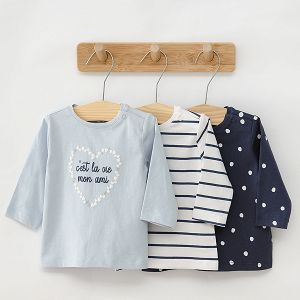 Polka dot striped and monochrome cest la vie long sleeve blouses 3 pack