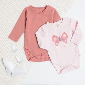Polka dot and butterfly print long sleeve bodysuit 2 pack