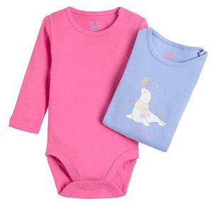 Pink and light blue long sleeve bodysuits 2-pack