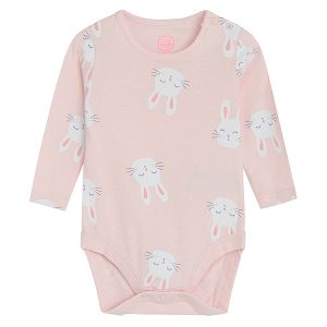 Pink long sleeve bodysuit with bunnies print