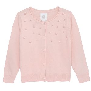 Pink cardigan with embroidered perles