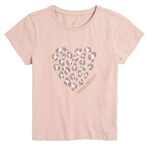 Μπλούζα κοντομάνικη ροζ με στάμπα λεοπάρ καρδιά