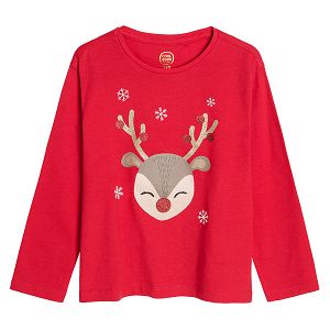 Red deer long sleeve blouse