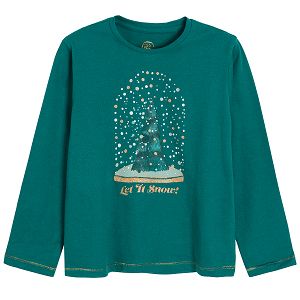 Μπλούζα μακρυμάνικη πράσινη με στάμπα "let it snow"