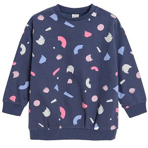 Blue seatshirt with various shapes print