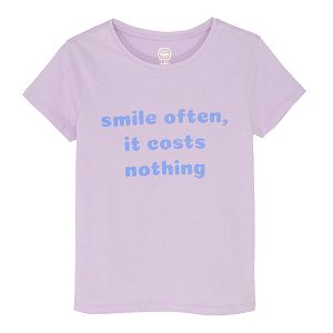 Μπλούζα κοντομάνικη λιλά με στάμπα "SMILE OFTEN, IT COSTS NOTHING"