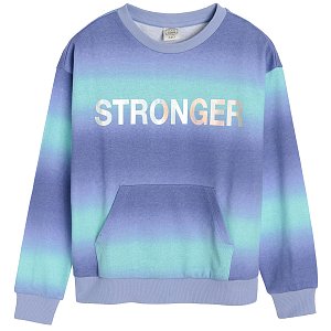 Φούτερ μακρυμάνικο γαλάζιο με στάμπα Stronger