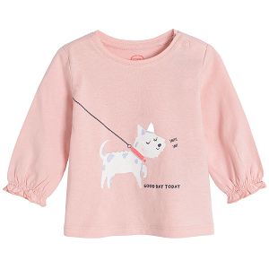 Pink long sleeve blouse with a cat print