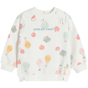 White long sleeve sweatshirt with fruit pattern