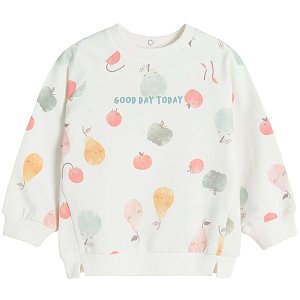 White long sleeve sweatshirt with fruit pattern