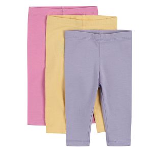 Purple yellow and pink leggings - 3 pack