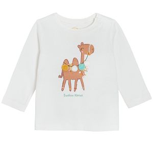Cream short sleeve T-shirt with camel print