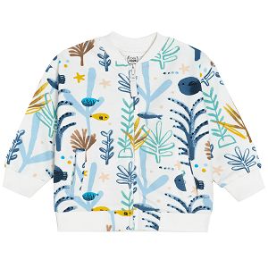 Cream with sea world print zip through sweatshirt