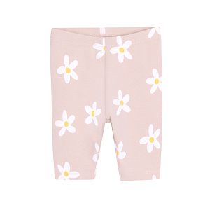 Light pink 3/4 leggings with daisies print