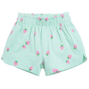 Light green shorts with adjustable waist and watermelon print