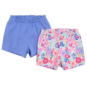 White floral and violet shorts with adjustable waist- 2 pack