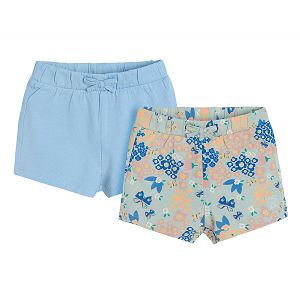 Light blue and floral shorts with adjustable waist- 2 pack