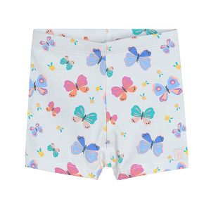 Cream shorts leggings with flowers and butterflies print