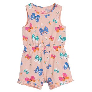Light pink sleeveless romper with butterflies print