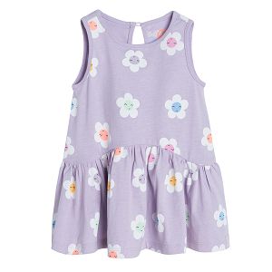 Lilac sleeveles summer dress with white flowers print