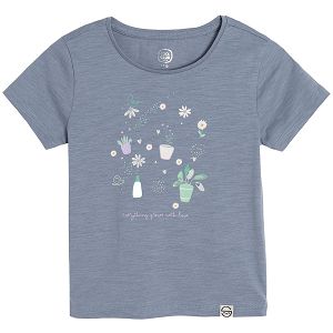 Graphite short sleeve T-shirt with flowerpot print