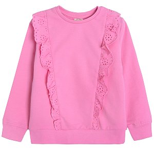 Pink sweatshirt with two vertical ruffles