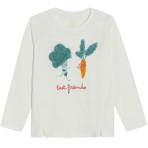 Beige long sleeve T-shirt with carrot and broccoli print