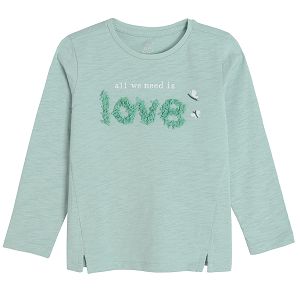 Light mint long sleeve T-shirt with Love print