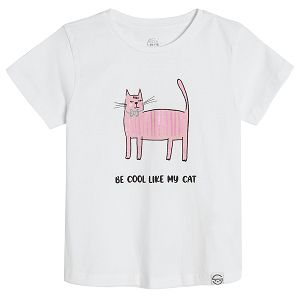 Μπλούζα κοντομάνικη λευκή με στάμπα Be cool like my cat