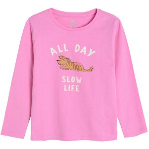 Μπλούζα μακρυμάνικη ροζ με στάμπα All day Slow life
