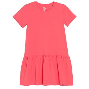 Coral short sleeve dress with wide skirt