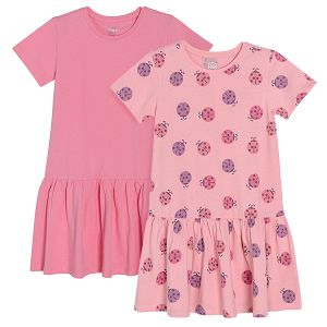 Pink and light with ladybuds short sleeve dresses- 2 pack